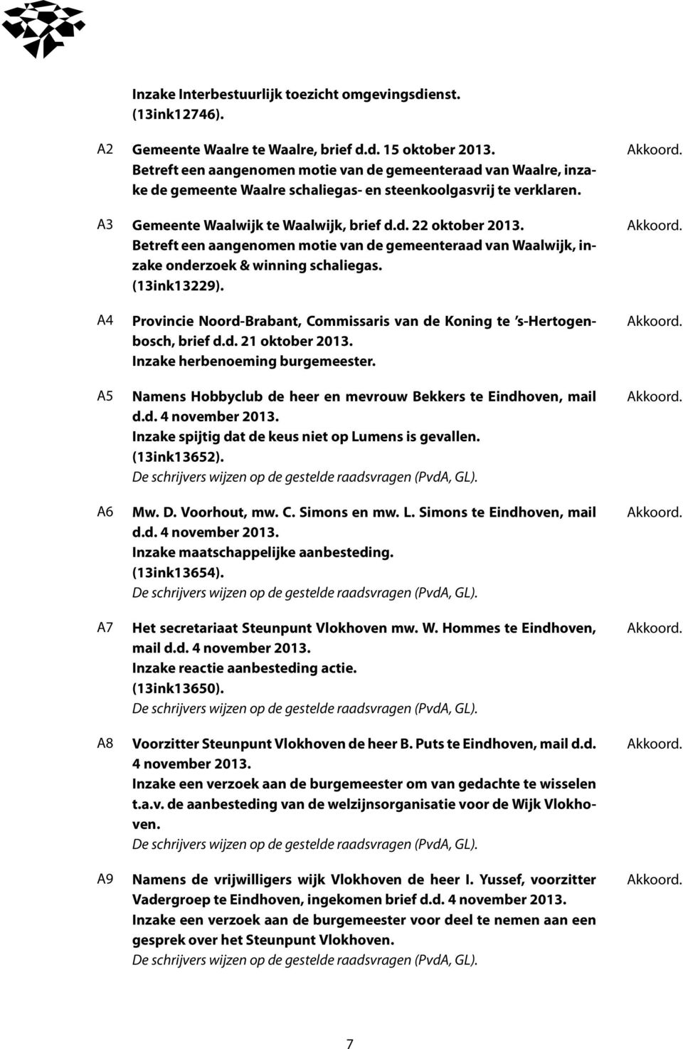 Betreft een aangenomen motie van de gemeenteraad van Waalwijk, inzake onderzoek & winning schaliegas. (13ink13229). A4 Provincie Noord-Brabant, Commissaris van de Koning te s-hertogen- Akkoord.