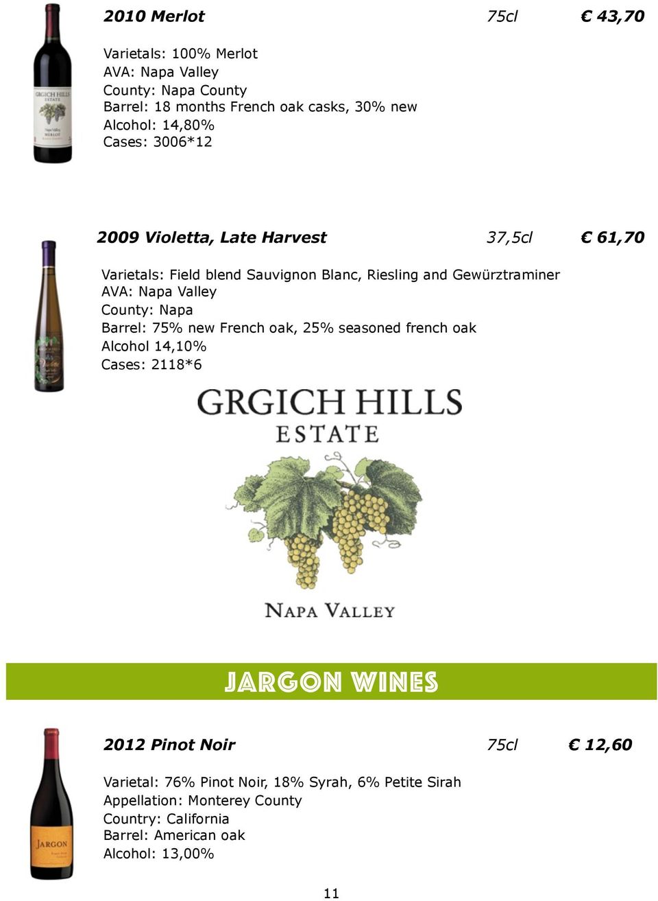 Valley County: Napa Barrel: 75% new French oak, 25% seasoned french oak Alcohol 14,10% Cases: 2118*6 Jargon Wines 2012 Pinot Noir