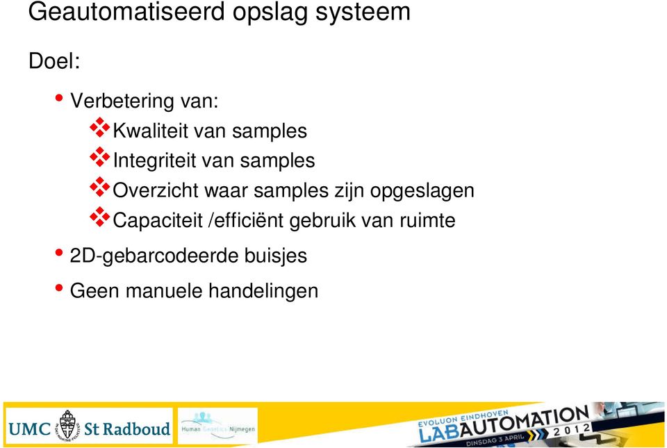 waar samples zijn opgeslagen Capaciteit /efficiënt