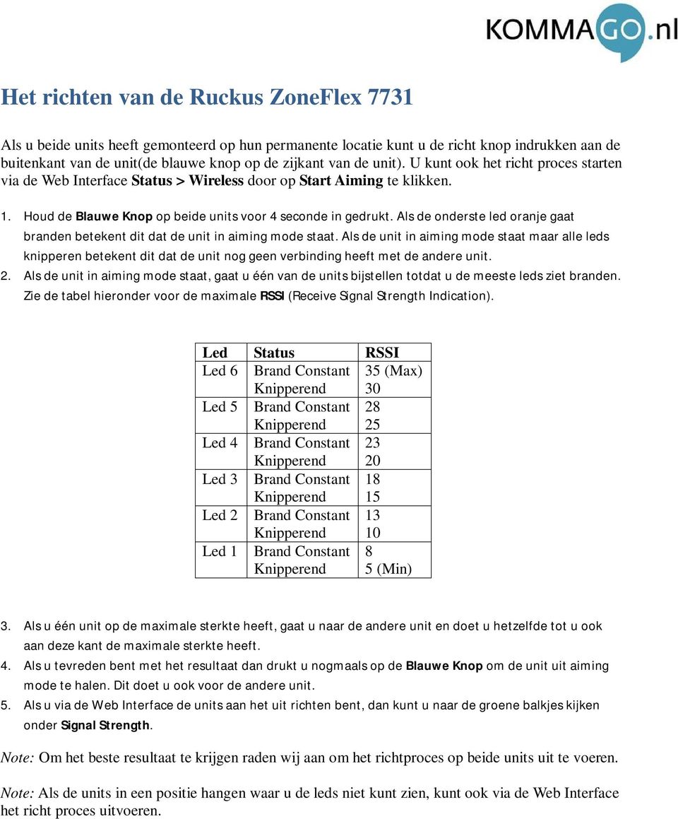 Als de onderste led oranje gaat branden betekent dit dat de unit in aiming mode staat.