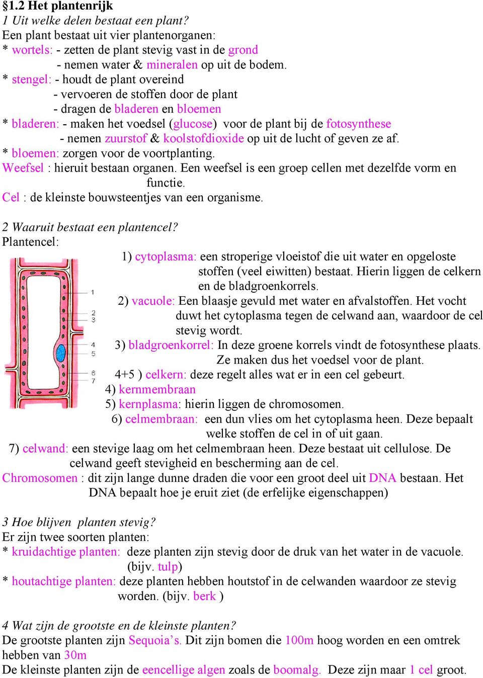 & koolstofdioxide op uit de lucht of geven ze af. * bloemen: zorgen voor de voortplanting. Weefsel : hieruit bestaan organen. Een weefsel is een groep cellen met dezelfde vorm en functie.