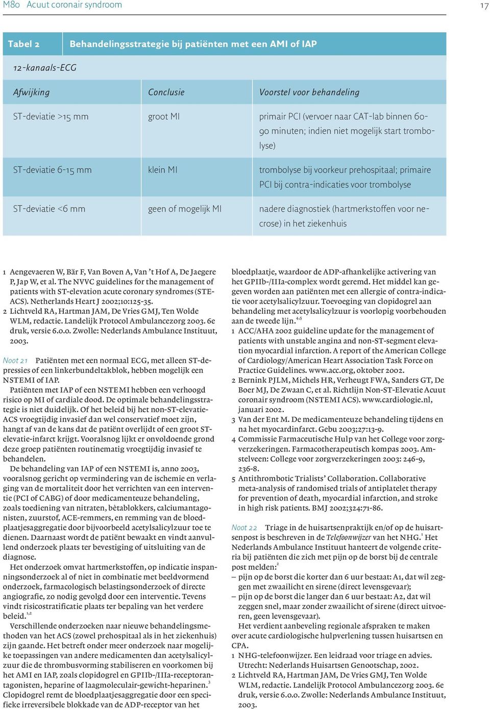 contra-indicaties voor trombolyse geen of mogelijk MInadere diagnostiek (hartmerkstoffen voor necrose) in het ziekenhuis 1 Aengevaeren W, Bär F, Van Boven A, Van t Hof A, De Jaegere P, Jap W, et al.