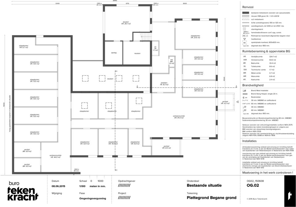 Ruimtebenaming & oppervlakte BG VR. 13.5 m2 mk MR. 1.0 m2 VR. 9.0 m2 VR. VER. BR. Verblijfs Verkeers Bad Toilet 324.7 m2 63.6 m2 33.4 m2 8.6 m2 VR. 13.5 m2 keuken toiletten 8.3 m2 VR. 9.0 m2 16540 16540 Technische MR.