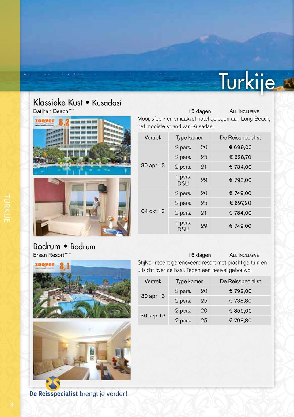 TURKIJE 699,00 628,70 30 apr 13 21 734,00 29 793,00 749,00 697, 04 okt 13 21 784,00 29 749,00 Bodrum Bodrum Ersan