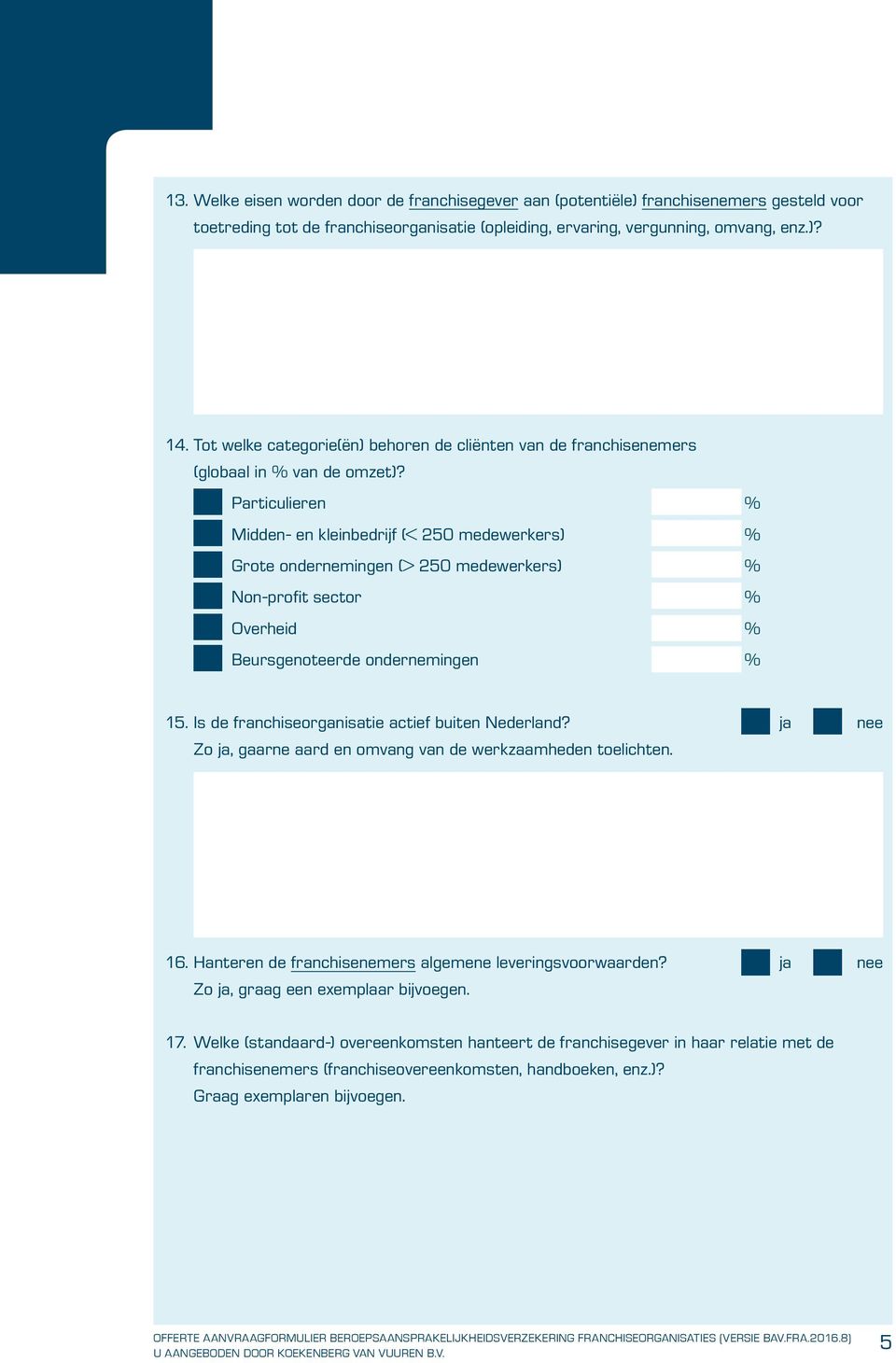 Particulieren % Midden- en kleinbedrijf (< 250 medewerkers) % Grote ondernemingen (> 250 medewerkers) % Non-profit sector % Overheid % Beursgenoteerde ondernemingen % 15.