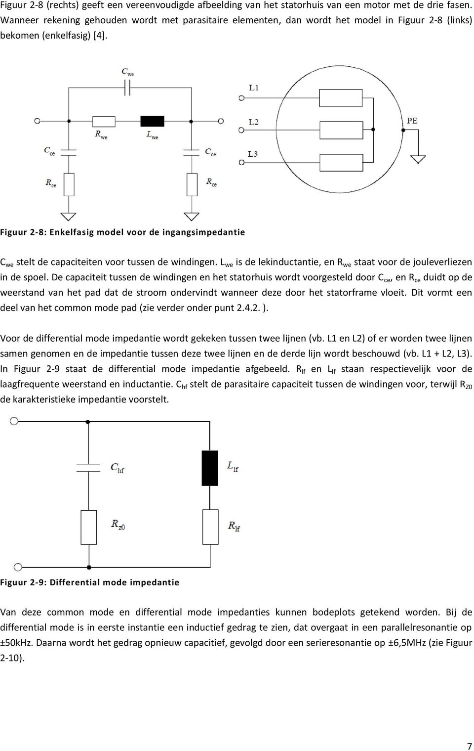 Figuur 2-8: Enkelfasig model voor de ingangsimpedantie C we stelt de capaciteiten voor tussen de windingen. L we is de lekinductantie, en R we staat voor de jouleverliezen in de spoel.