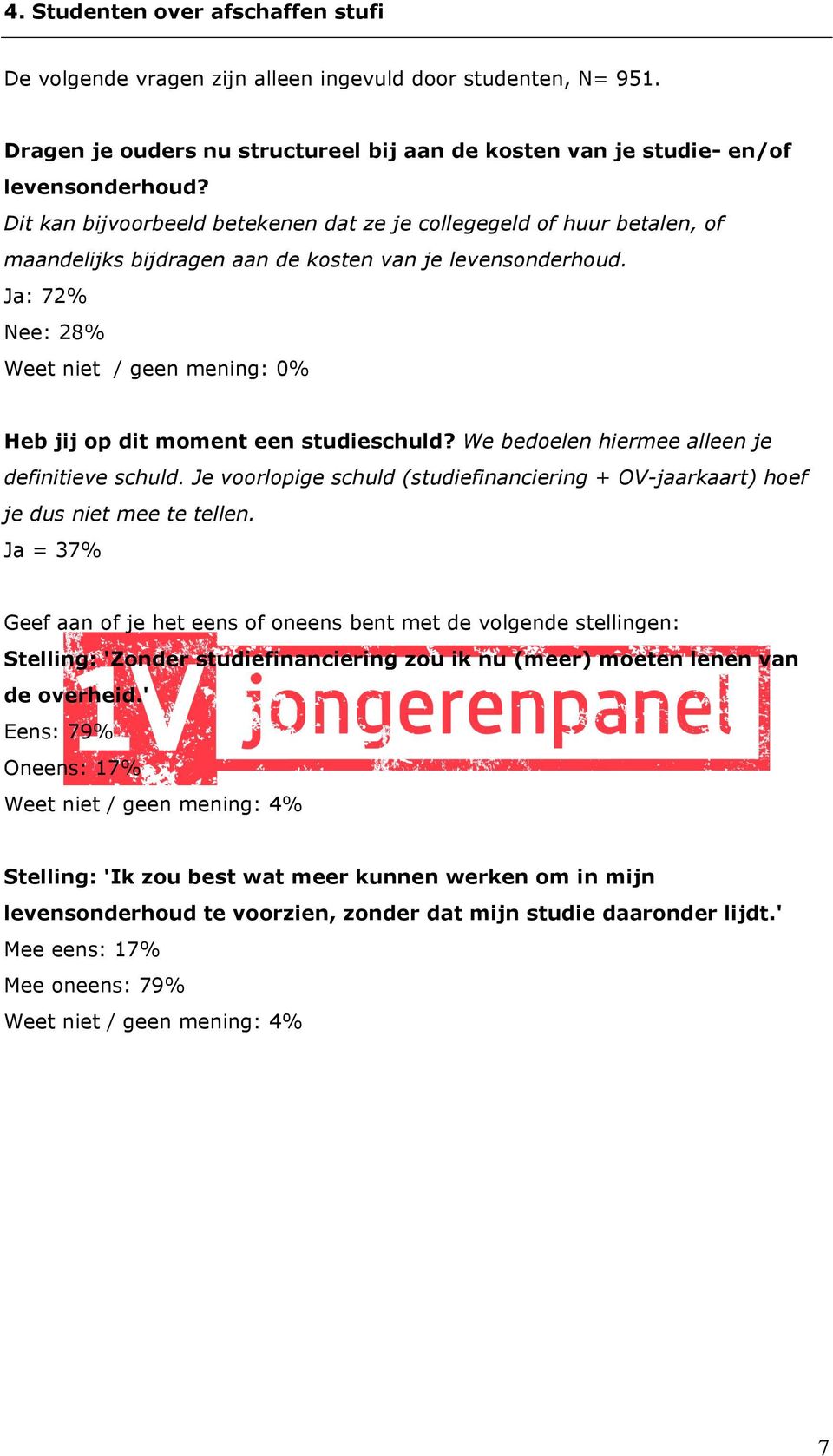 Ja: 72% Nee: 28% Weet niet / geen mening: 0% Heb jij op dit moment een studieschuld? We bedoelen hiermee alleen je definitieve schuld.