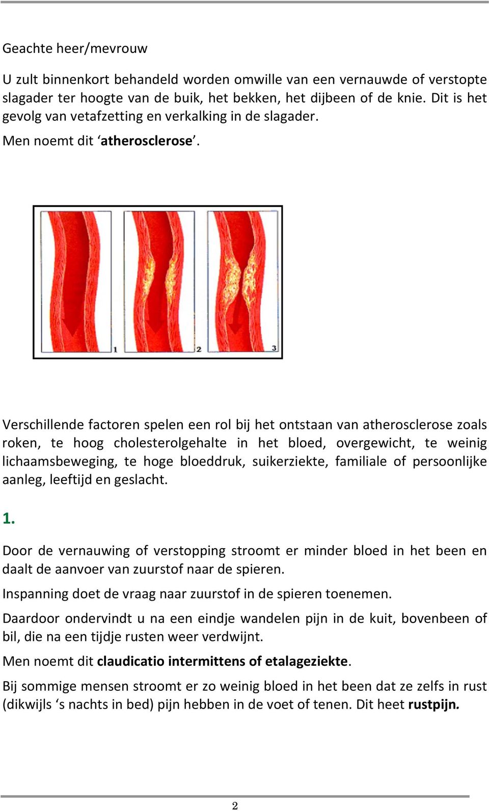 Verschillende factoren spelen een rol bij het ontstaan van atherosclerose zoals roken, te hoog cholesterolgehalte in het bloed, overgewicht, te weinig lichaamsbeweging, te hoge bloeddruk,