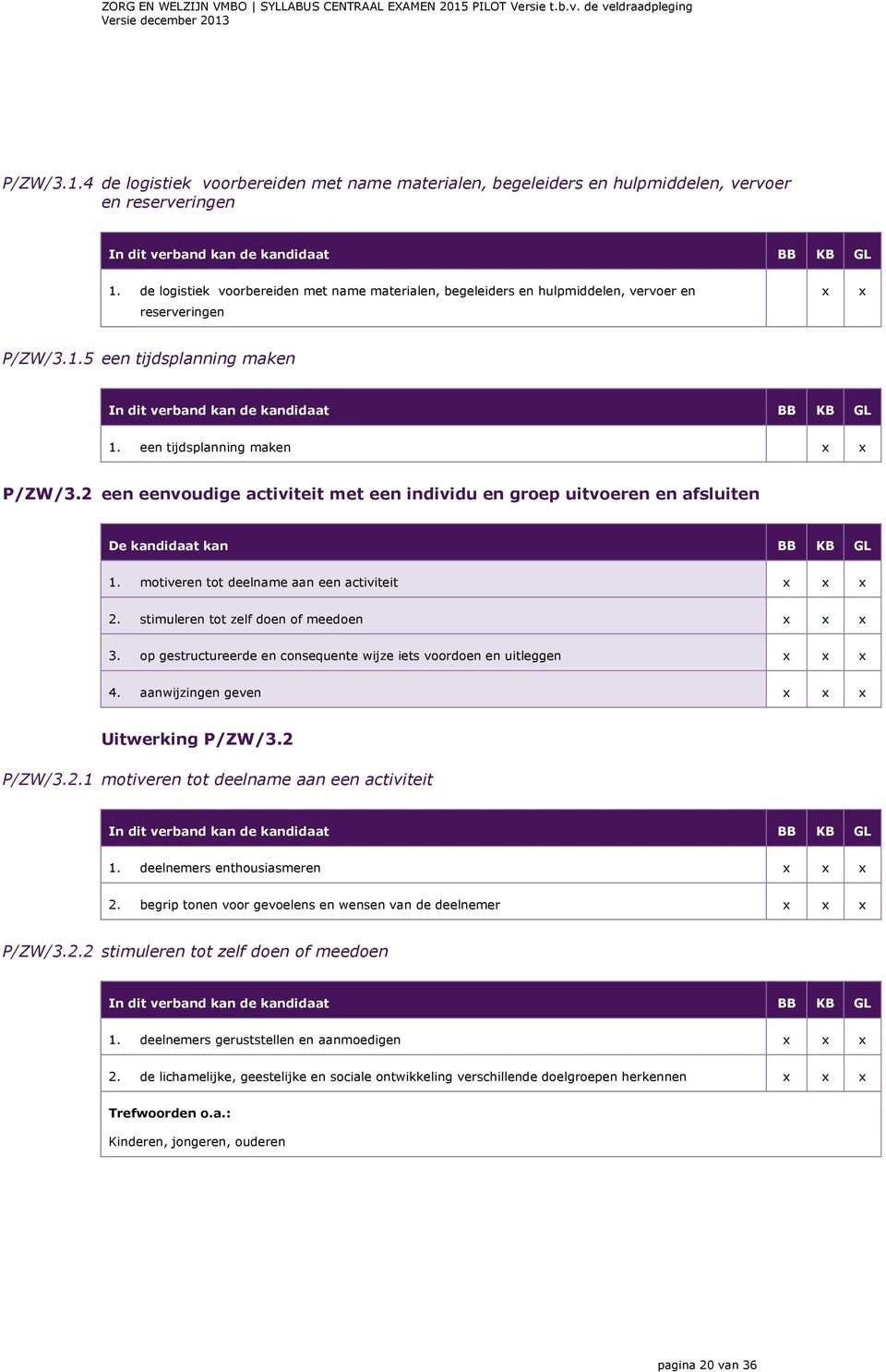 2 een eenvoudige activiteit met een individu en groep uitvoeren en afsluiten De kandidaat kan BB KB GL 1. motiveren tot deelname aan een activiteit 2. stimuleren tot zelf doen of meedoen 3.