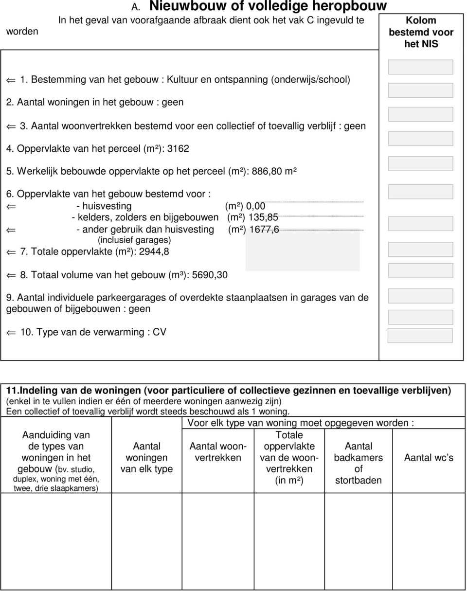 Oppervlakte van het perceel (m²): 3162 5. Werkelijk bebouwde oppervlakte op het perceel (m²): 886,80 m² 6.