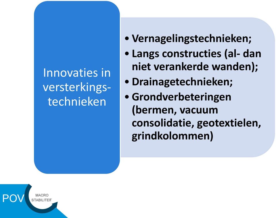 niet verankerde wanden); Drainagetechnieken;