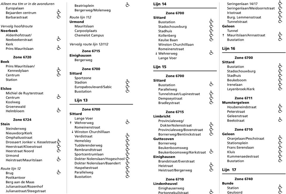 Kesselstraat Heerstraat/Kloesstraat Heerstraat Noord Heirstraat/Mauritslaan Route lijn 12 Brug Postkantoor Berg aan de Maas Julianastraat/Rozenhof Julianastraat/Steegstraat Beatrixplein