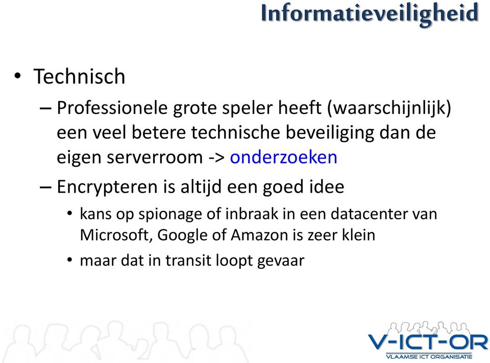 -> onderzoeken Encrypteren is altijd een goed idee kans op spionage of inbraak