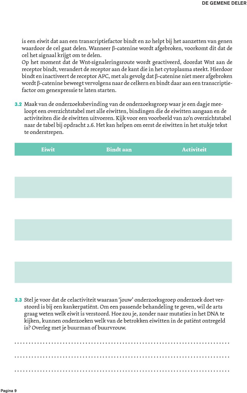 Op het moment dat de Wnt-signaleringsroute wordt geactiveerd, doordat Wnt aan de receptor bindt, verandert de receptor aan de kant die in het cytoplasma steekt.