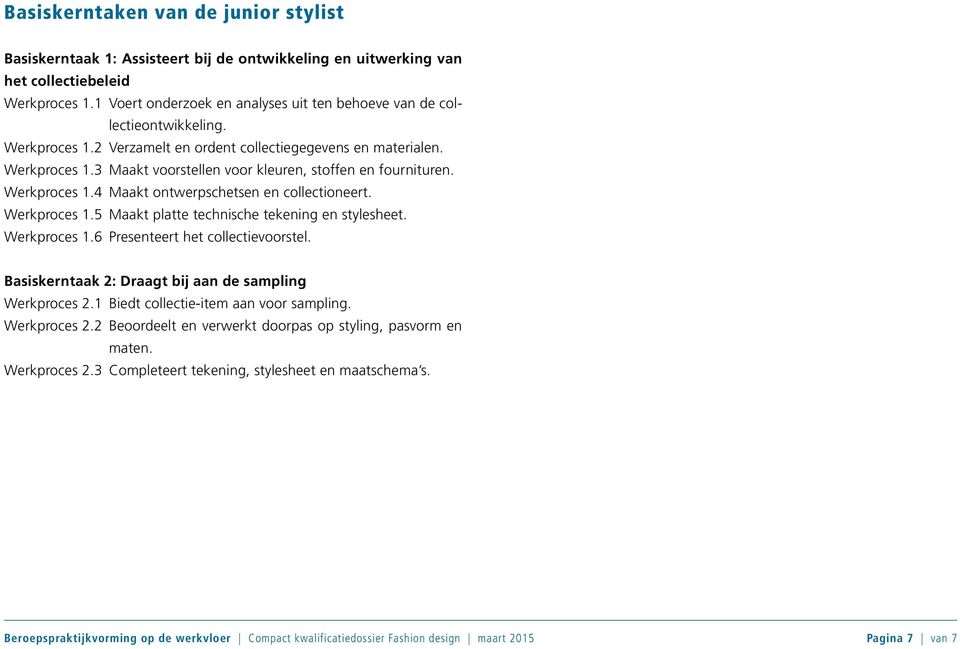 Werkproces 1.4 Maakt ontwerpschetsen en collectioneert. Werkproces 1.5 Maakt platte technische tekening en stylesheet. Werkproces 1.6 Presenteert het collectievoorstel.