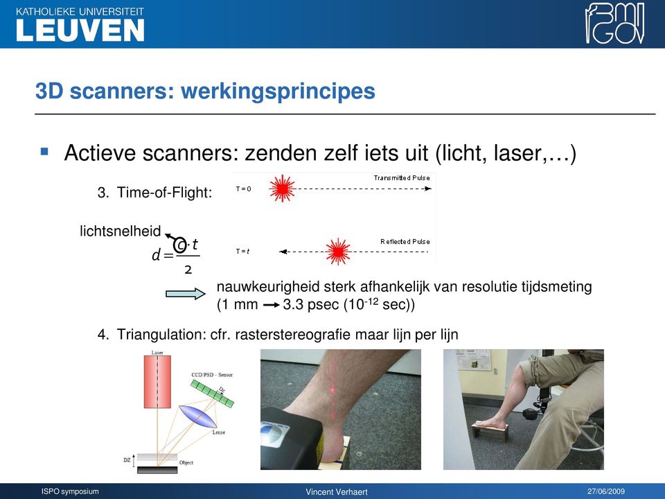 Time-of-Flight: lichtsnelheid d = ct 2 nauwkeurigheid sterk