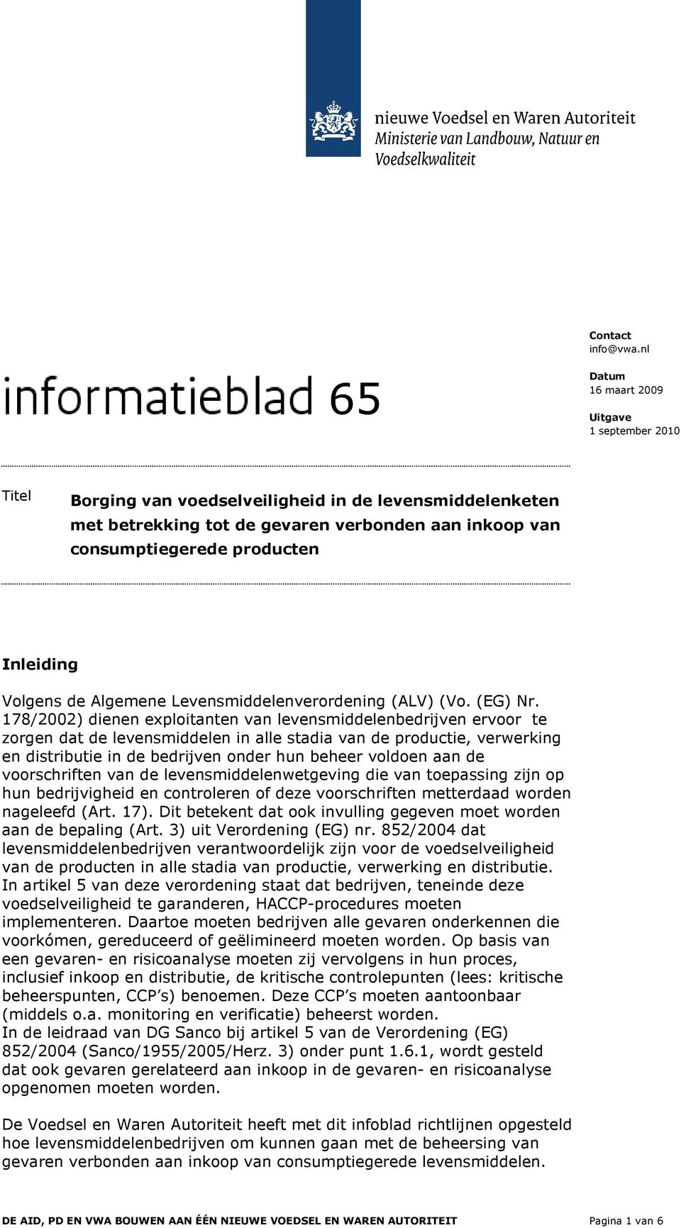 Levensmiddelenverordening (ALV) (Vo. (EG) Nr.