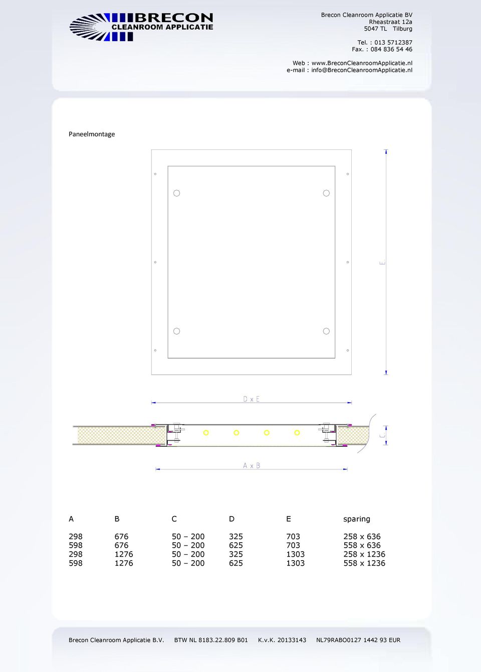 nl Paneelmontage A B C D E sparing 298 676 50 200 325 703 258 x 636 598 676 50 200 625 703 558 x 636 298 1276 50