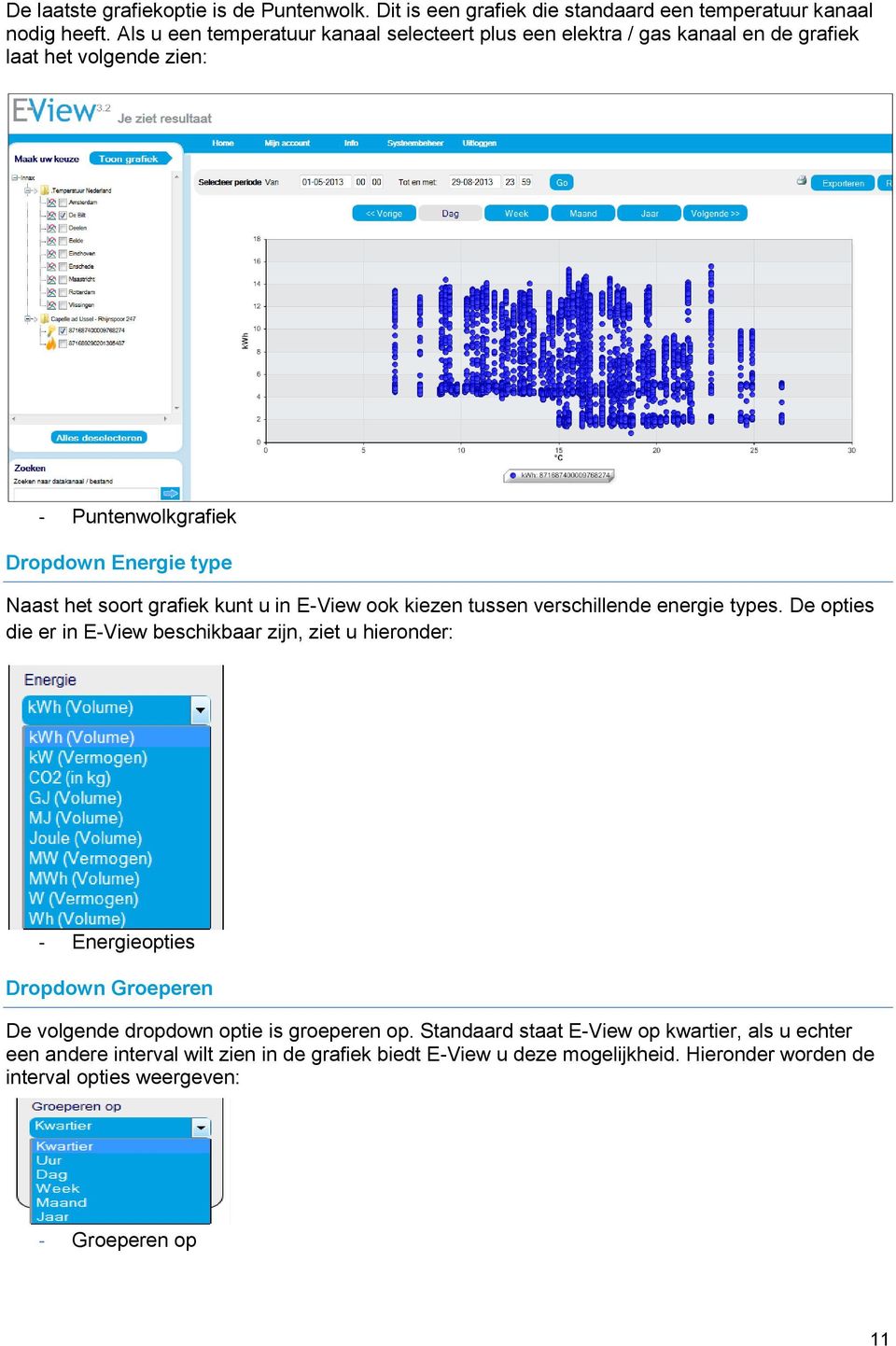 grafiek kunt u in E-View ook kiezen tussen verschillende energie types.