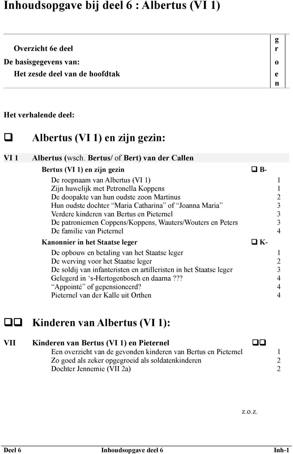 Maria Catharina of Joanna Maria 3 Verdere kinderen van Bertus en Pieternel 3 De patroniemen Coppens/Koppens, Wauters/Wouters en Peters 3 De familie van Pieternel 4 Kanonnier in het Staatse leger q K-