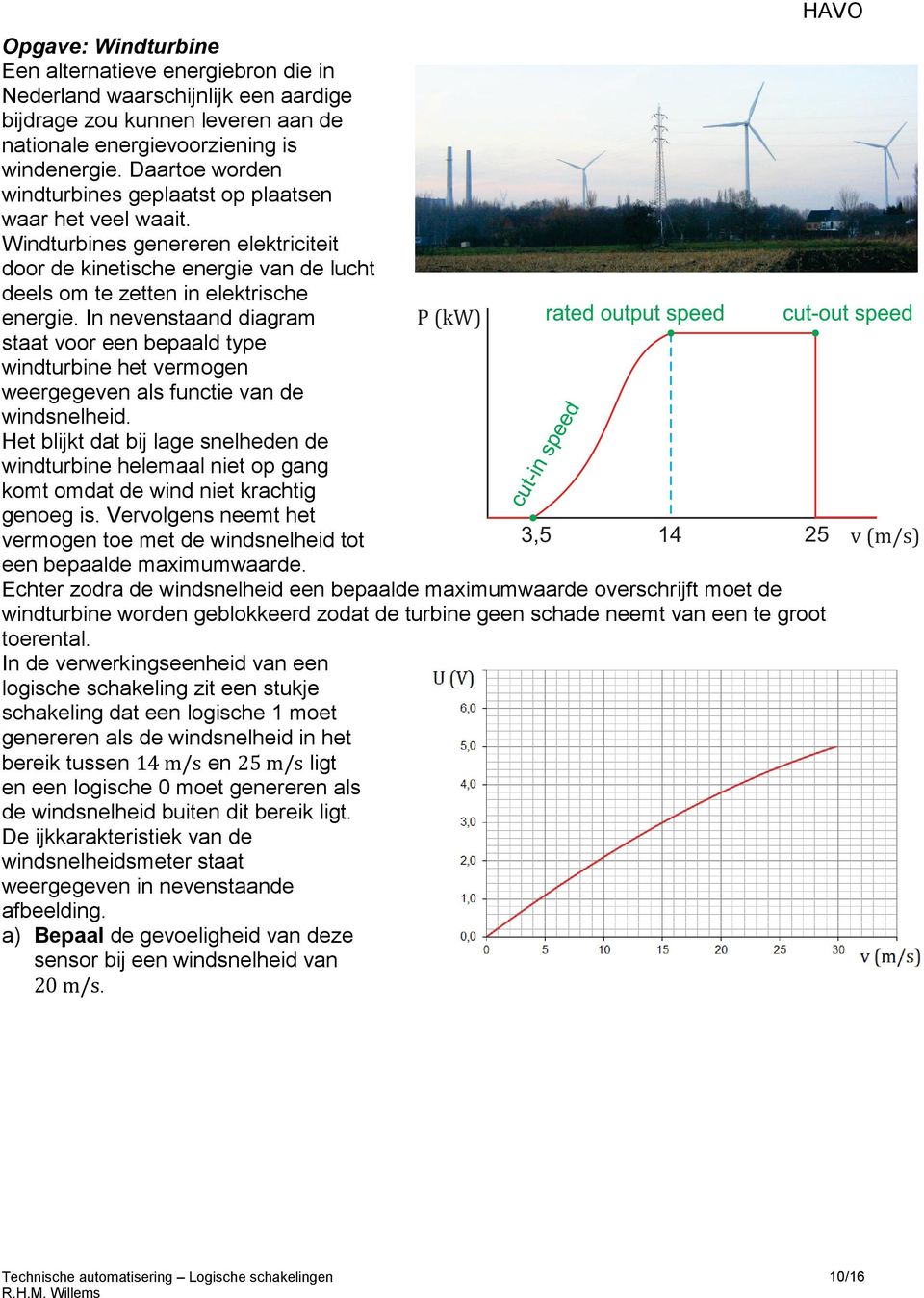 In nevenstaand diagram staat voor een bepaald type windturbine het vermogen weergegeven als functie van de windsnelheid.