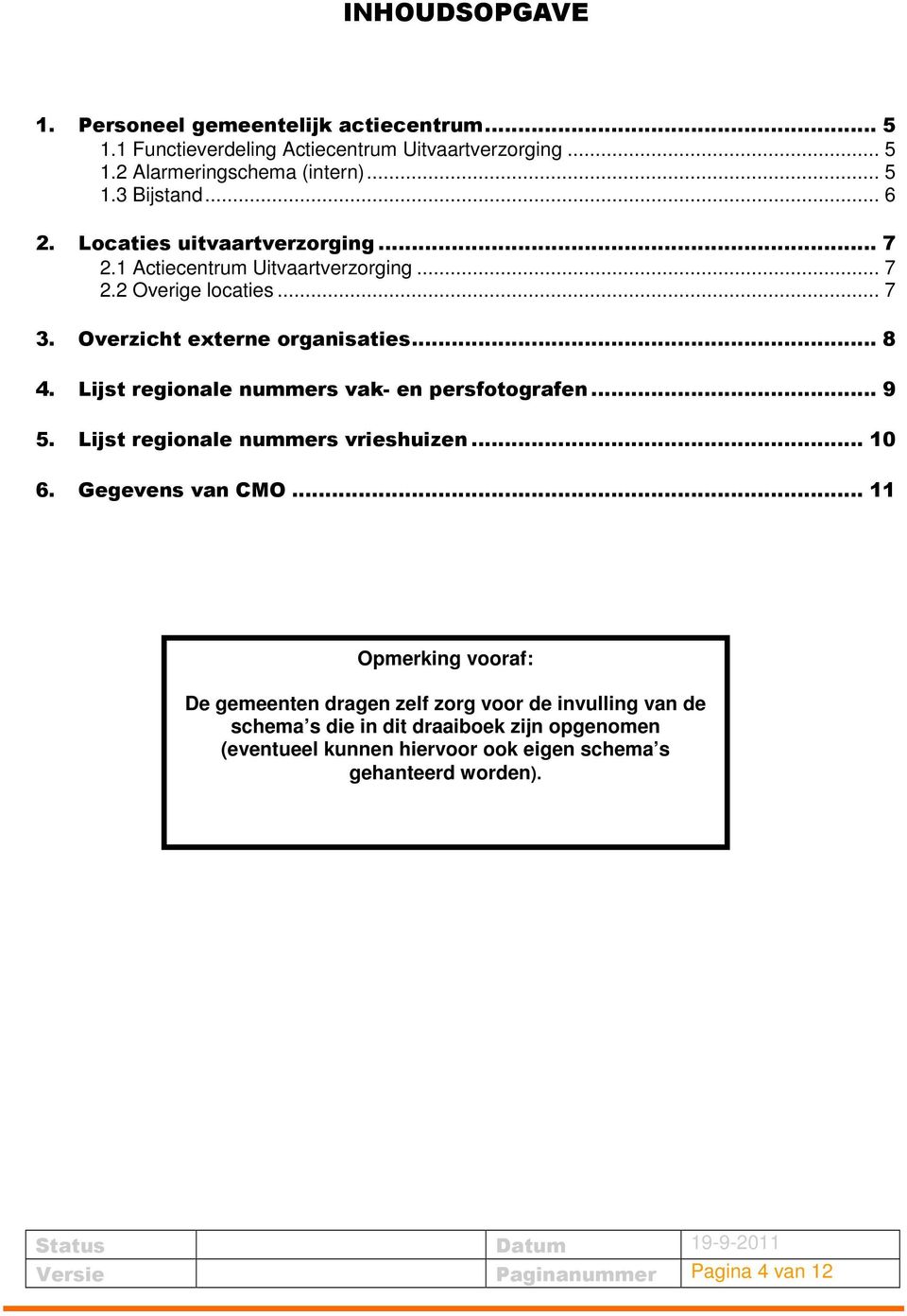 Lijst regionale nummers vak- en persfotografen... 9 5. Lijst regionale nummers vrieshuizen... 10 6. Gegevens van CMO.