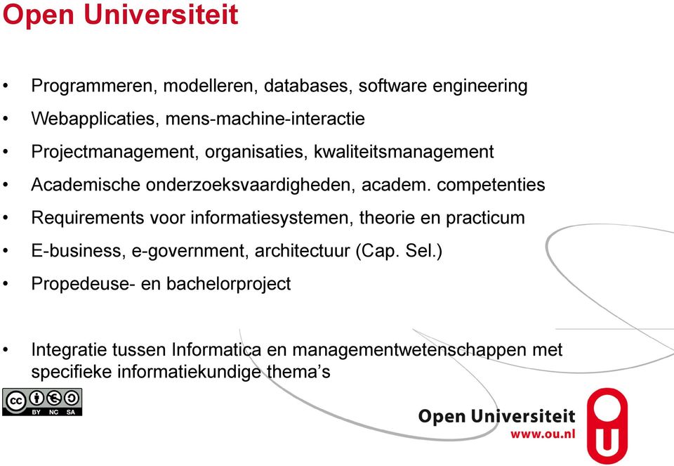 competenties Requirements voor informatiesystemen, theorie en practicum E-business, e-government, architectuur (Cap.