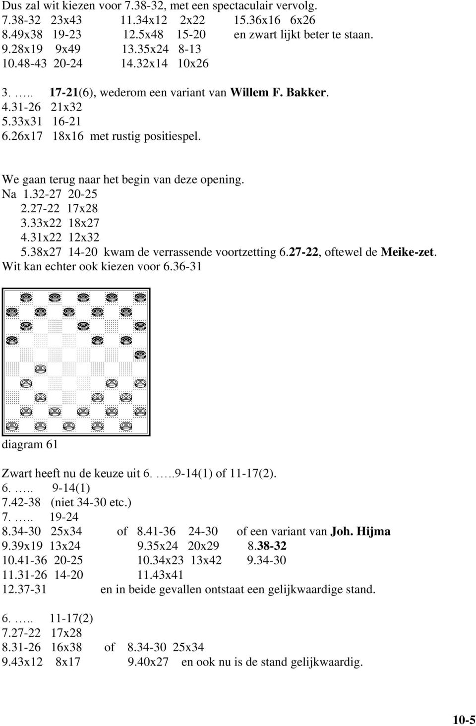 Na 1.32-27 20-25 2.27-22 17x28 3.33x22 18x27 4.31x22 12x32 5.38x27 14-20 kwam de verrassende voortzetting 6.27-22, oftewel de Meike-zet. Wit kan echter ook kiezen voor 6.