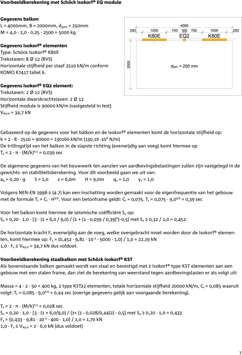 Gegevens Isokorf EQ2 element: Trekstaven: 2 Ø 12 (RVS) Horizontale dwarskrachtstaven: 2 Ø 12 Stijfheid module is 90000 kn/m (vastgesteld in test) V Rd,H = 34,7 kn Gebaseerd op de gegevens voor het