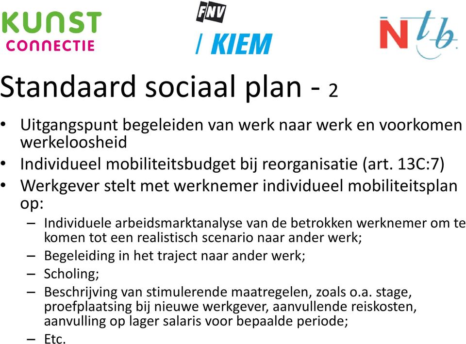 13C:7) Werkgever stelt met werknemer individueel mobiliteitsplan op: Individuele arbeidsmarktanalyse van de betrokken werknemer om te komen