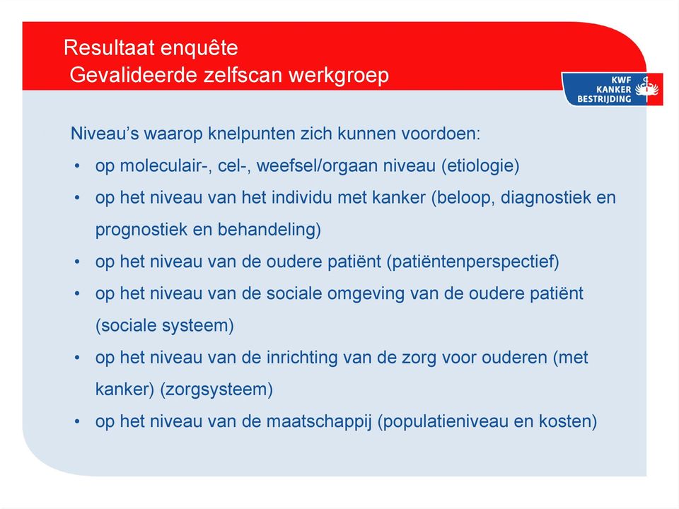 het niveau van de oudere patiënt (patiëntenperspectief) op het niveau van de sociale omgeving van de oudere patiënt (sociale