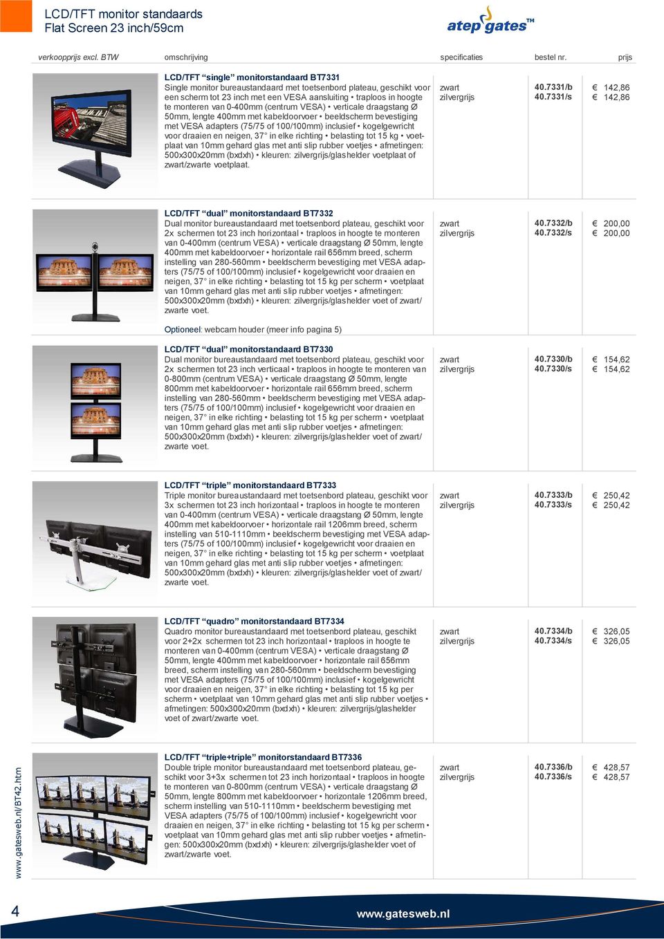 0-400mm (centrum VESA) verticale draagstang Ø 50mm, lengte 400mm met kabeldoorvoer beeldscherm bevestiging met VESA adapters (75/75 of 100/100mm) inclusief kogelgewricht voor draaien en neigen, 37 in