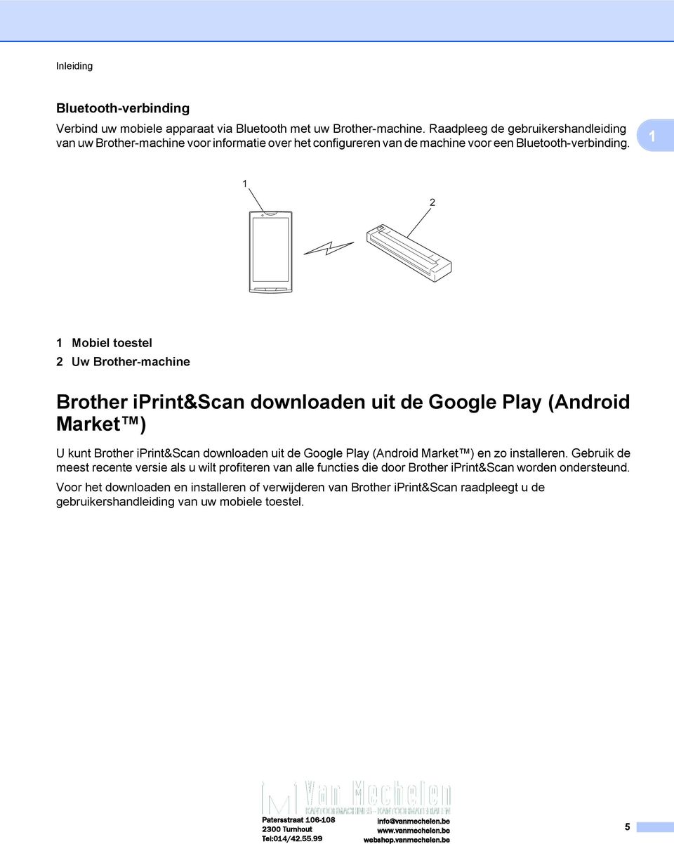 1 1 2 1 Mobiel toestel 2 Uw Brother-machine Brother iprint&scan downloaden uit de Google Play (Android Market ) U kunt Brother iprint&scan downloaden uit de Google Play