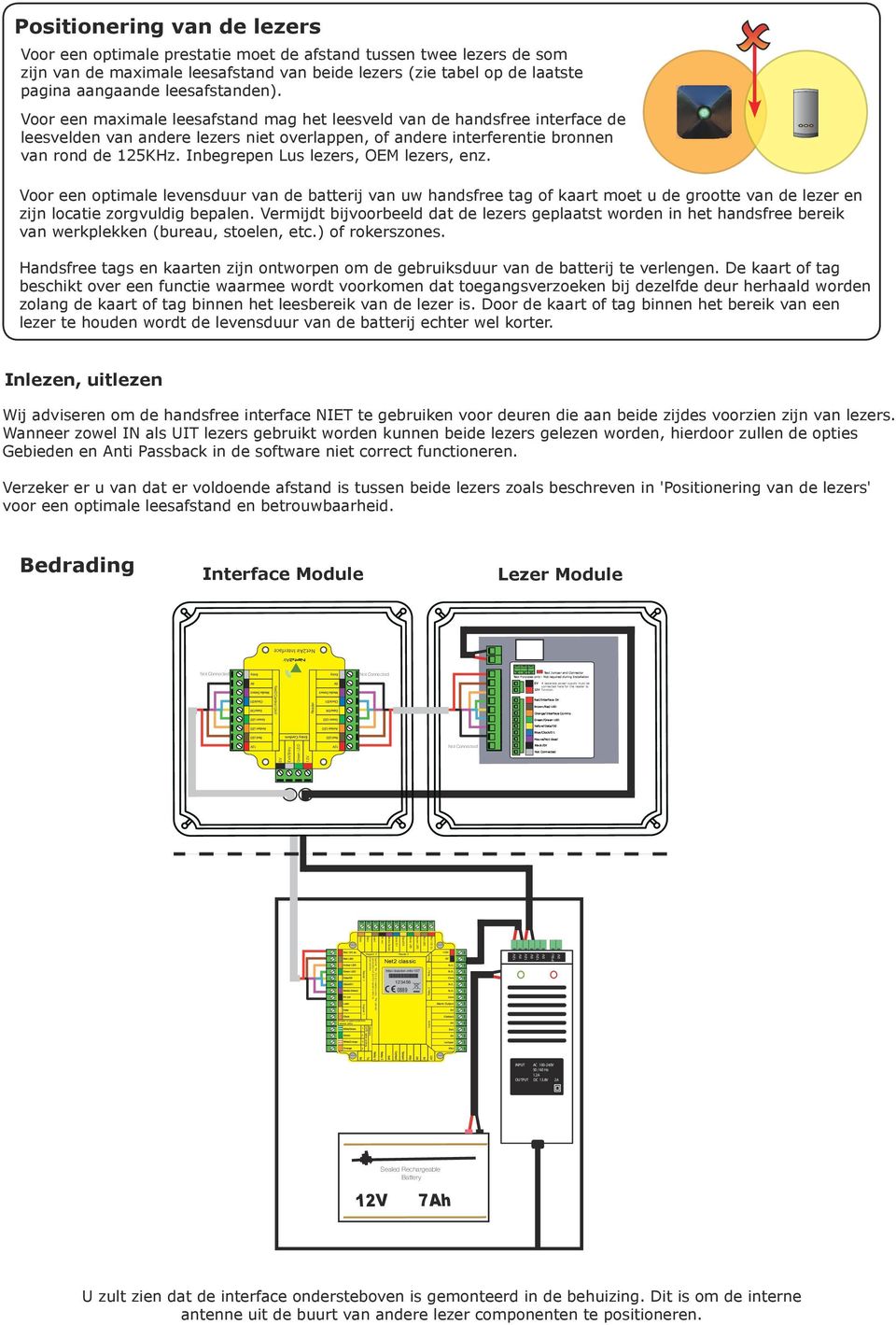 Not Connected Positionering van de lezers Voor een optimale prestatie moet de afstand tussen twee lezers de som zijn van de maximale leesafstand van beide lezers (zie tabel op de laatste pagina