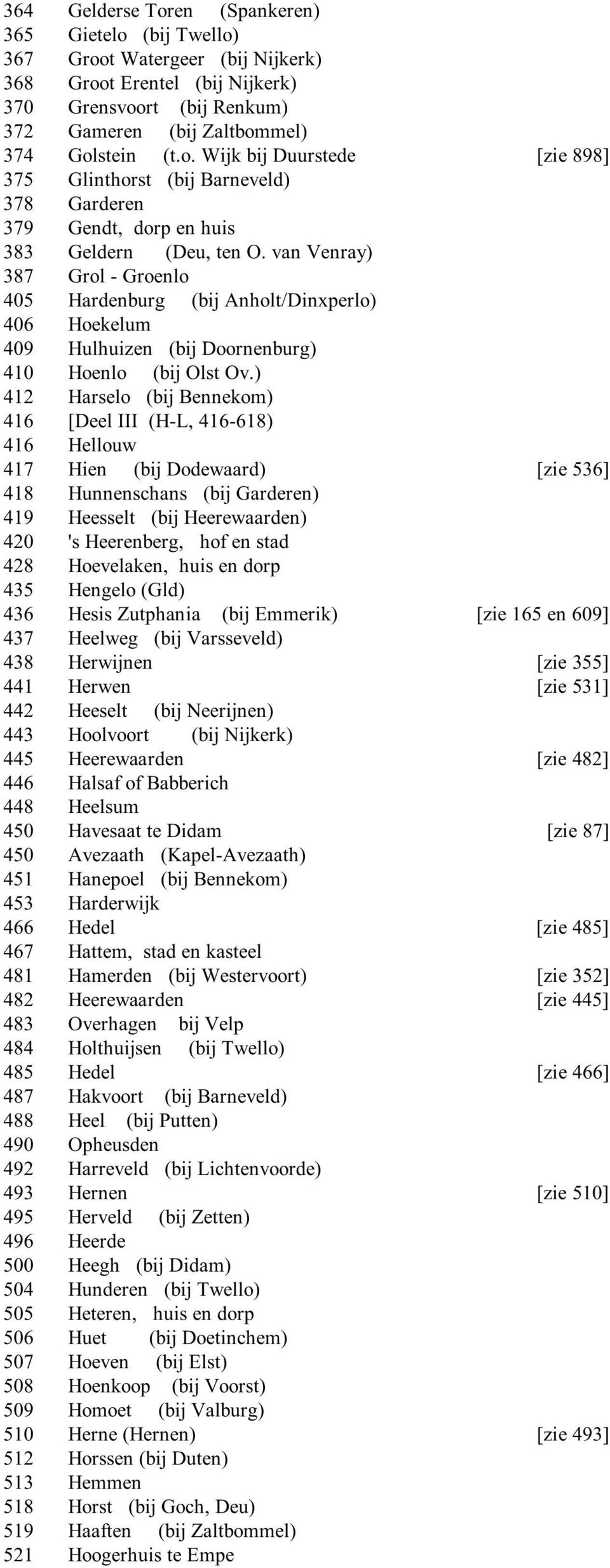 ) 412 Harselo (bij Bennekom) 416 [Deel III (H-L, 416-618) 416 Hellouw 417 Hien (bij Dodewaard) [zie 536] 418 Hunnenschans (bij Garderen) 419 Heesselt (bij Heerewaarden) 420 's Heerenberg, hof en stad