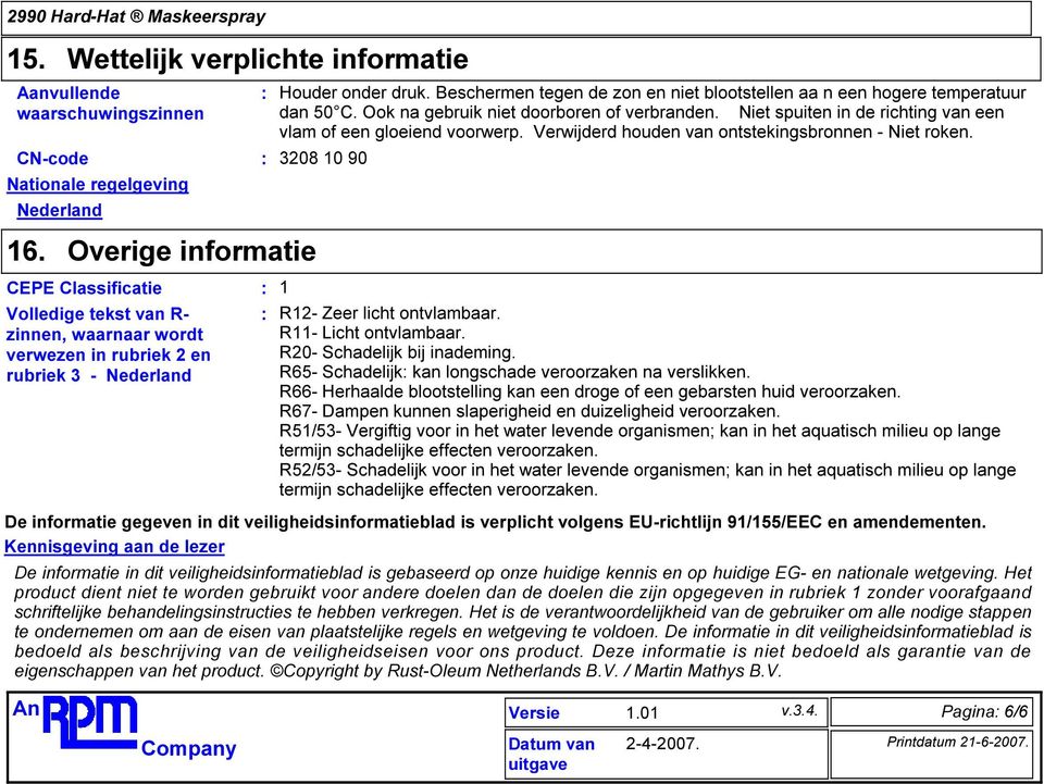 CN-code 3208 10 90 Nationale regelgeving Nederland 16.