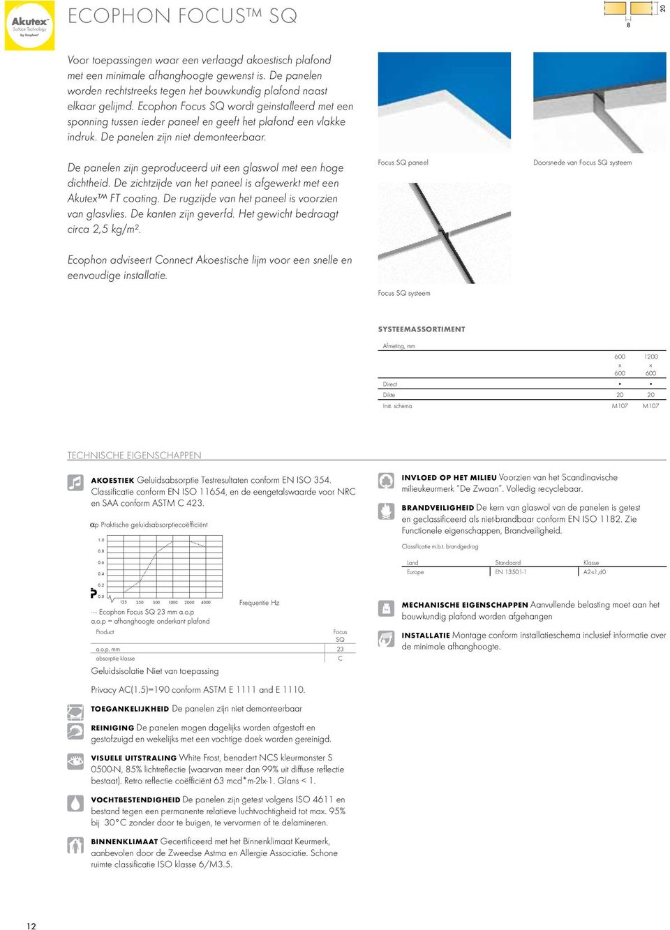 De panelen zijn geproduceerd uit een glaswol met een hoge dichtheid. De zichtzijde van het paneel is afgewerkt met een Akutex FT coating. De rugzijde van het paneel is voorzien van glasvlies.