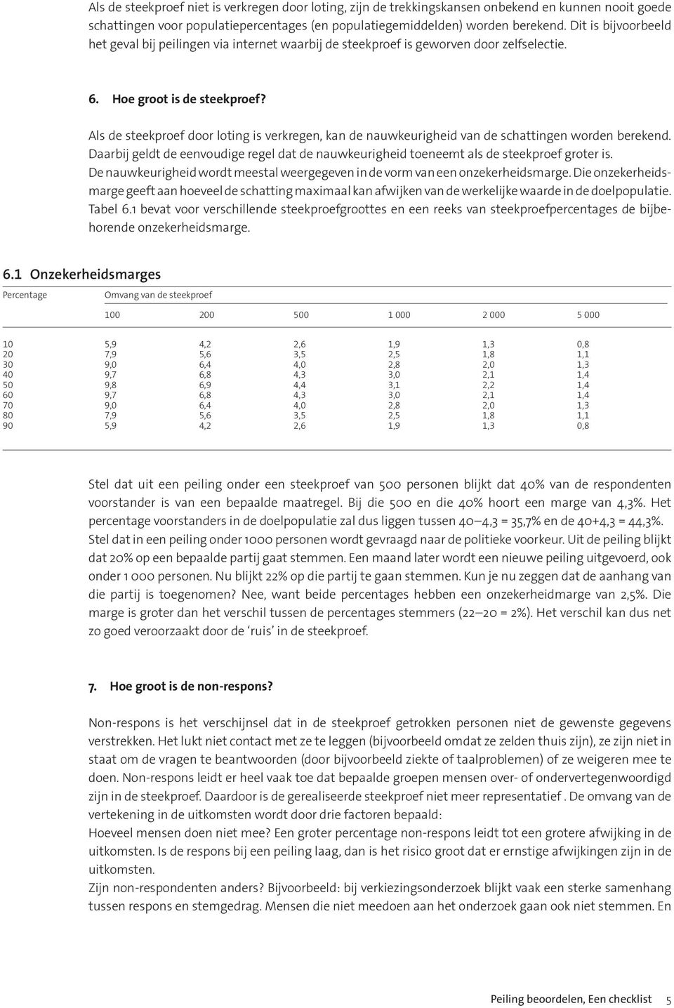 Als de steekproef door loting is verkregen, kan de nauwkeurigheid van de schattingen worden berekend. Daarbij geldt de eenvoudige regel dat de nauwkeurigheid toeneemt als de steekproef groter is.