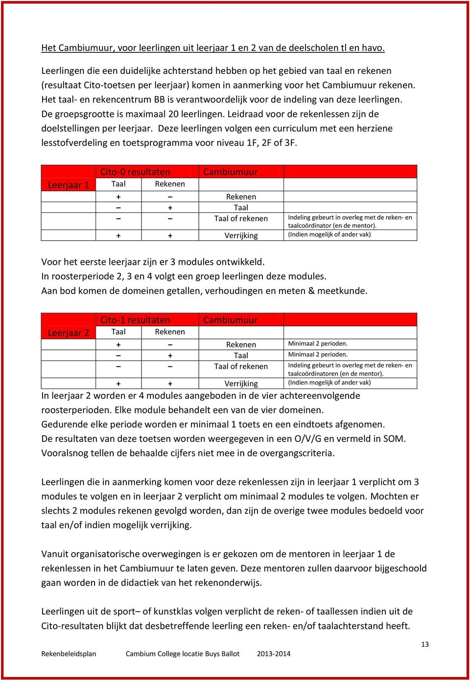 Het taal- en rekencentrum BB is verantwoordelijk voor de indeling van deze leerlingen. De groepsgrootte is maximaal 20 leerlingen. Leidraad voor de rekenlessen zijn de doelstellingen per leerjaar.