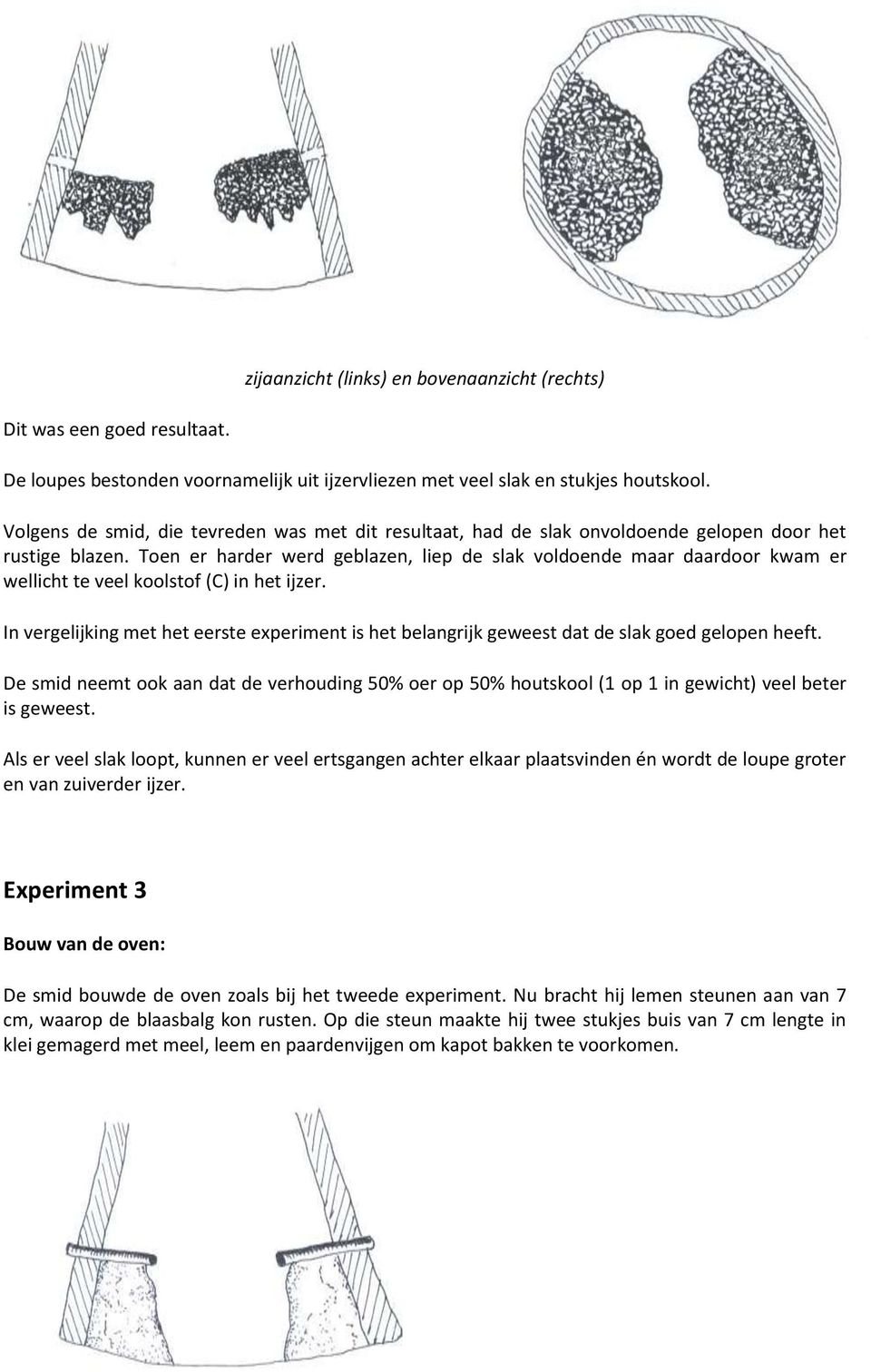 Toen er harder werd geblazen, liep de slak voldoende maar daardoor kwam er wellicht te veel koolstof (C) in het ijzer.