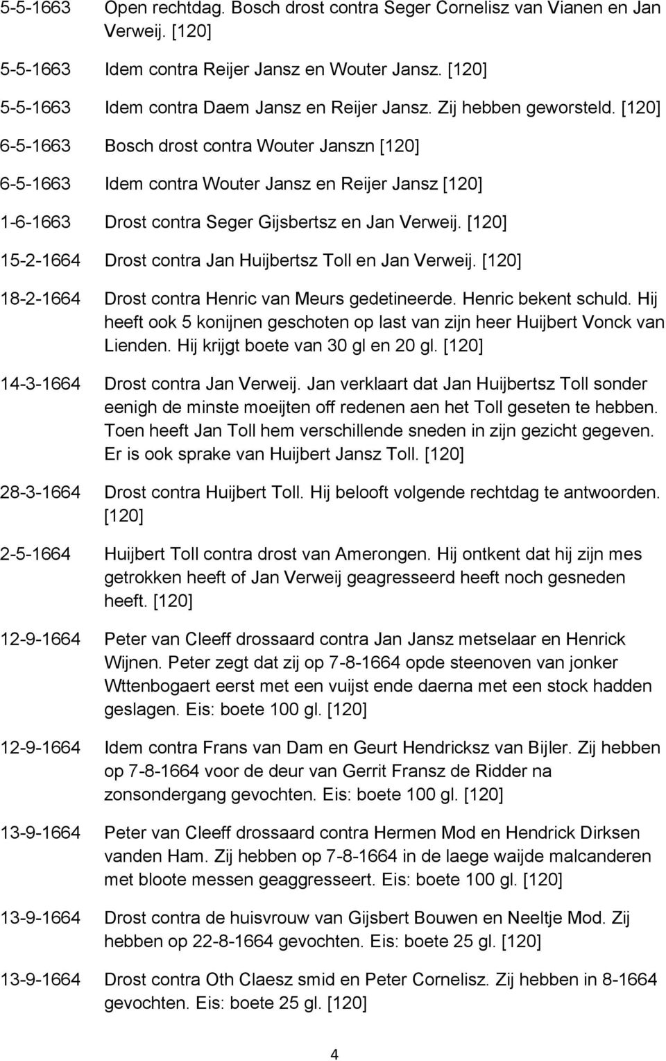 [120] 15-2-1664 Drost contra Jan Huijbertsz Toll en Jan Verweij. [120] 18-2-1664 Drost contra Henric van Meurs gedetineerde. Henric bekent schuld.