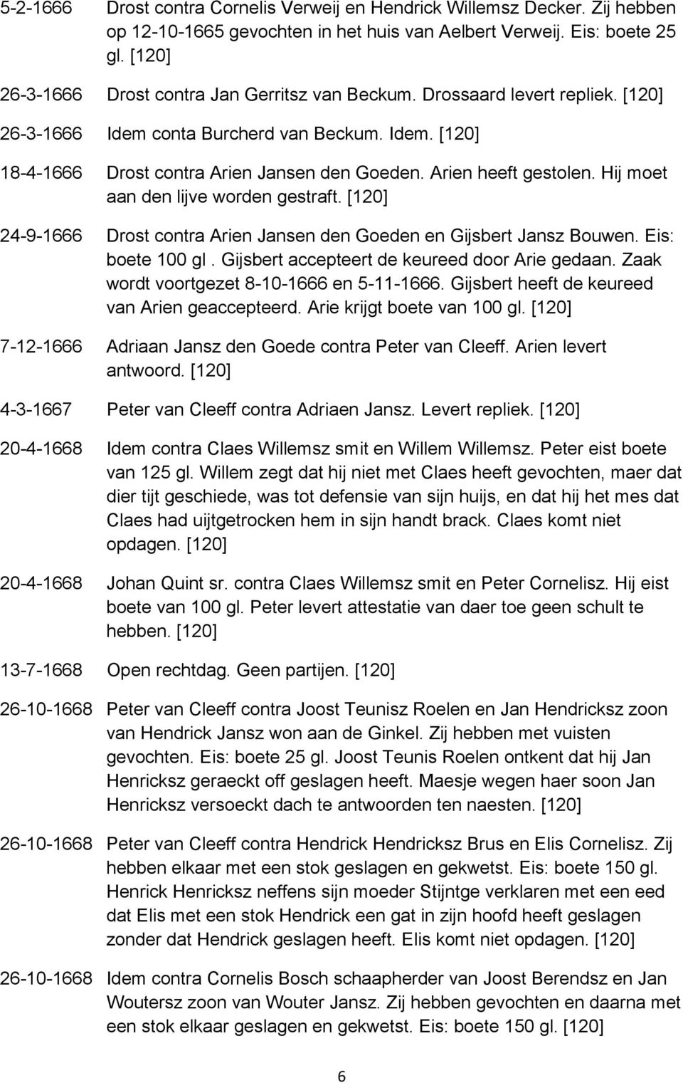 Arien heeft gestolen. Hij moet aan den lijve worden gestraft. [120] 24-9-1666 Drost contra Arien Jansen den Goeden en Gijsbert Jansz Bouwen. Eis: boete 100 gl.