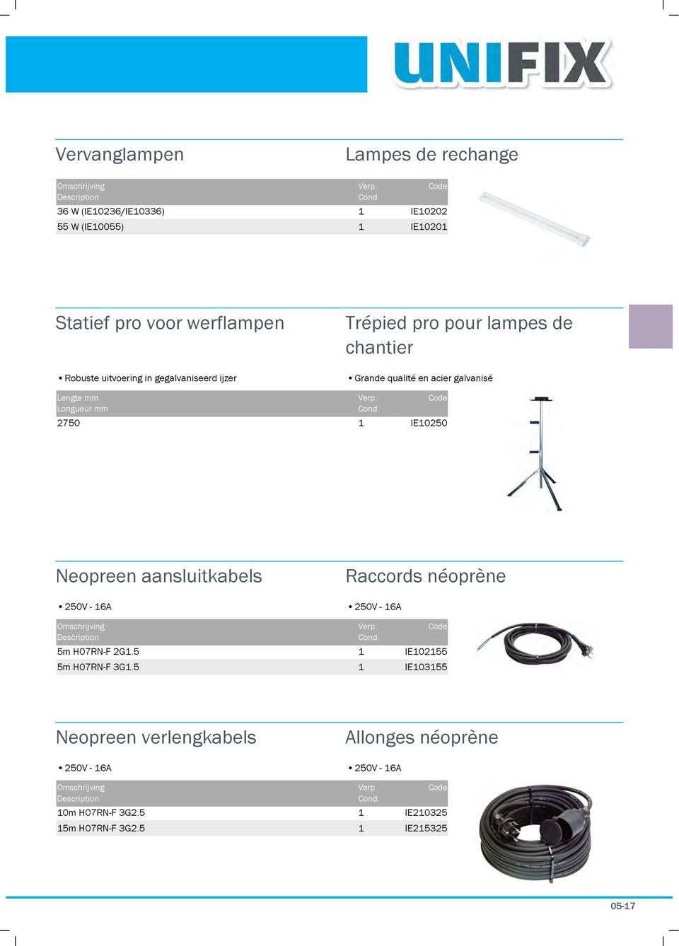 Longueur mm 27 IE02 Neopreen aansluitkabels Raccords néoprène 2V - 6A 2V - 6A 5m H07RN-F 2G.5 5m H07RN-F 3G.