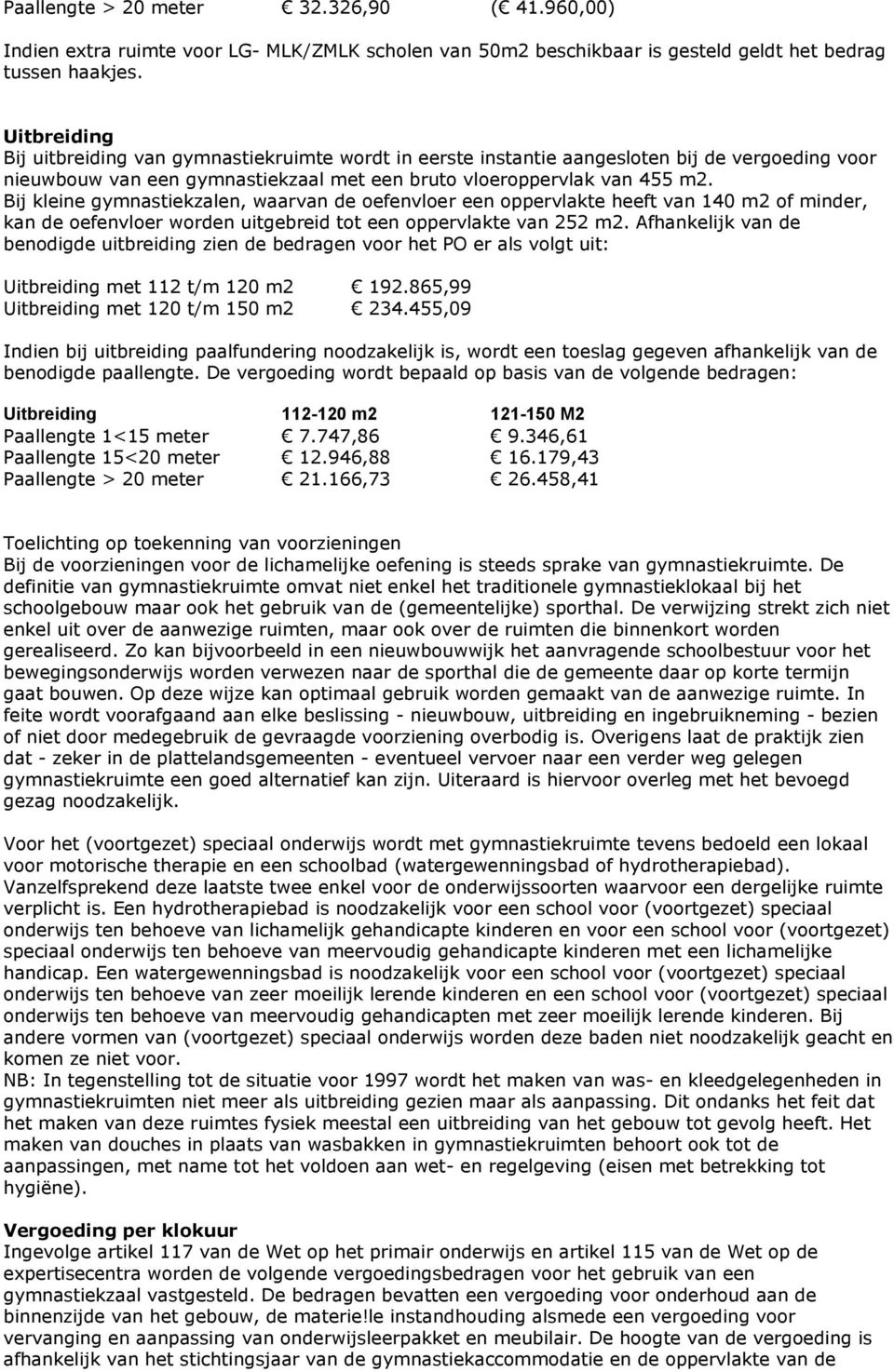 Bij kleine gymnastiekzalen, waarvan de oefenvloer een oppervlakte heeft van 140 m2 of minder, kan de oefenvloer worden uitgebreid tot een oppervlakte van 252 m2.