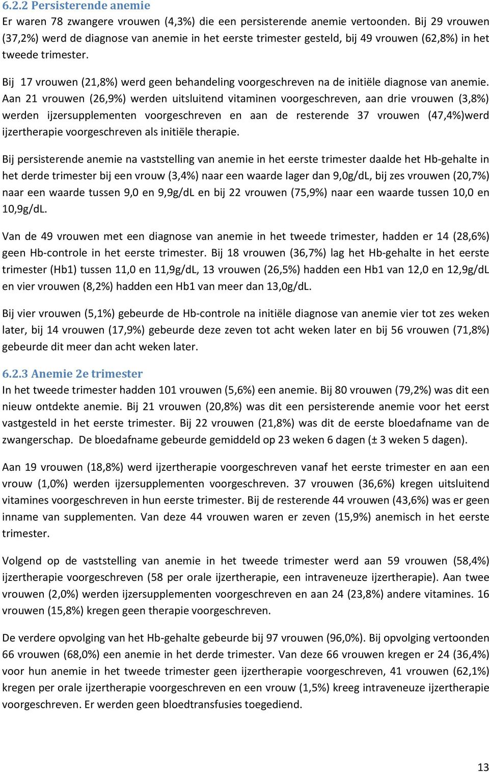 Bij 17 vrouwen (21,8%) werd geen behandeling voorgeschreven na de initiële diagnose van anemie.