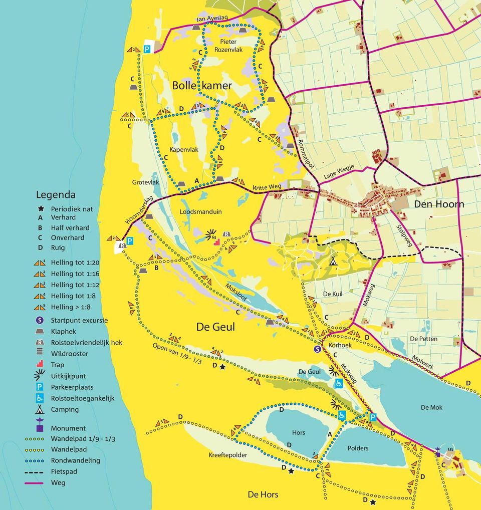 Monument Wandelpad /9 - / Wandelpad Rondwandeling Fietspad Weg R Grotevlak Hoorn derslag B Kapenvlak A Loodsmanduin R Moksloot e Geul Open van /9 - /