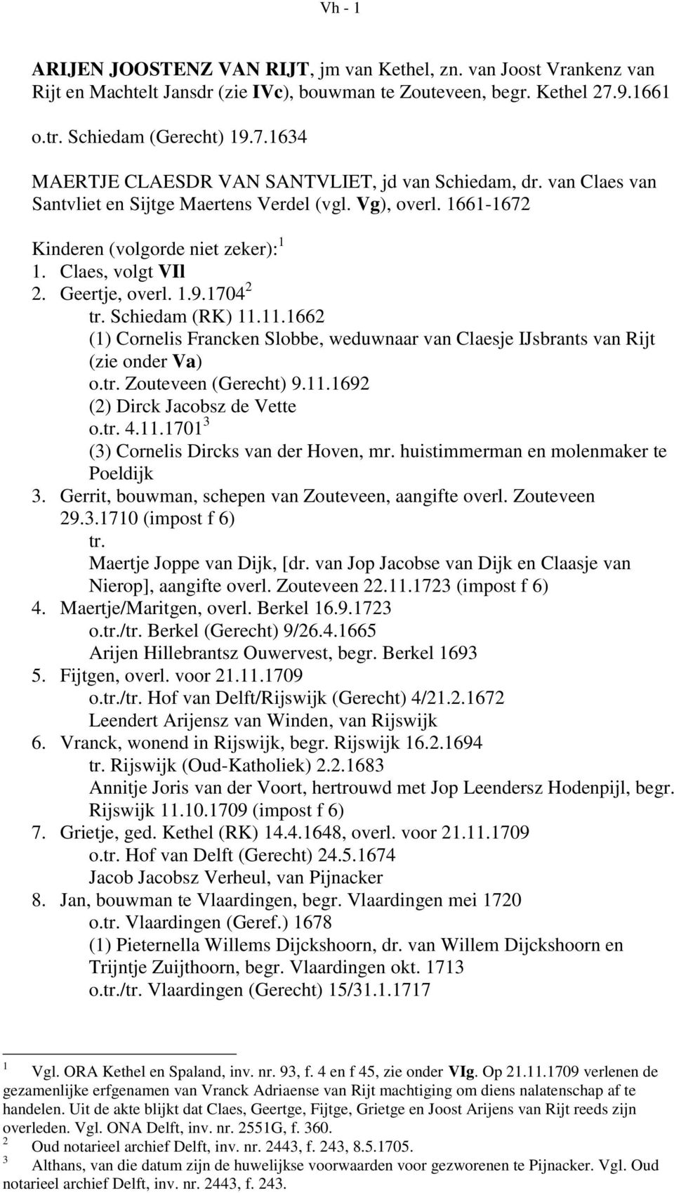 1661-1672 Kinderen (volgorde niet zeker): 1 1. Claes, volgt VIl 2. Geertje, overl. 1.9.1704 2 tr. Schiedam (RK) 11.