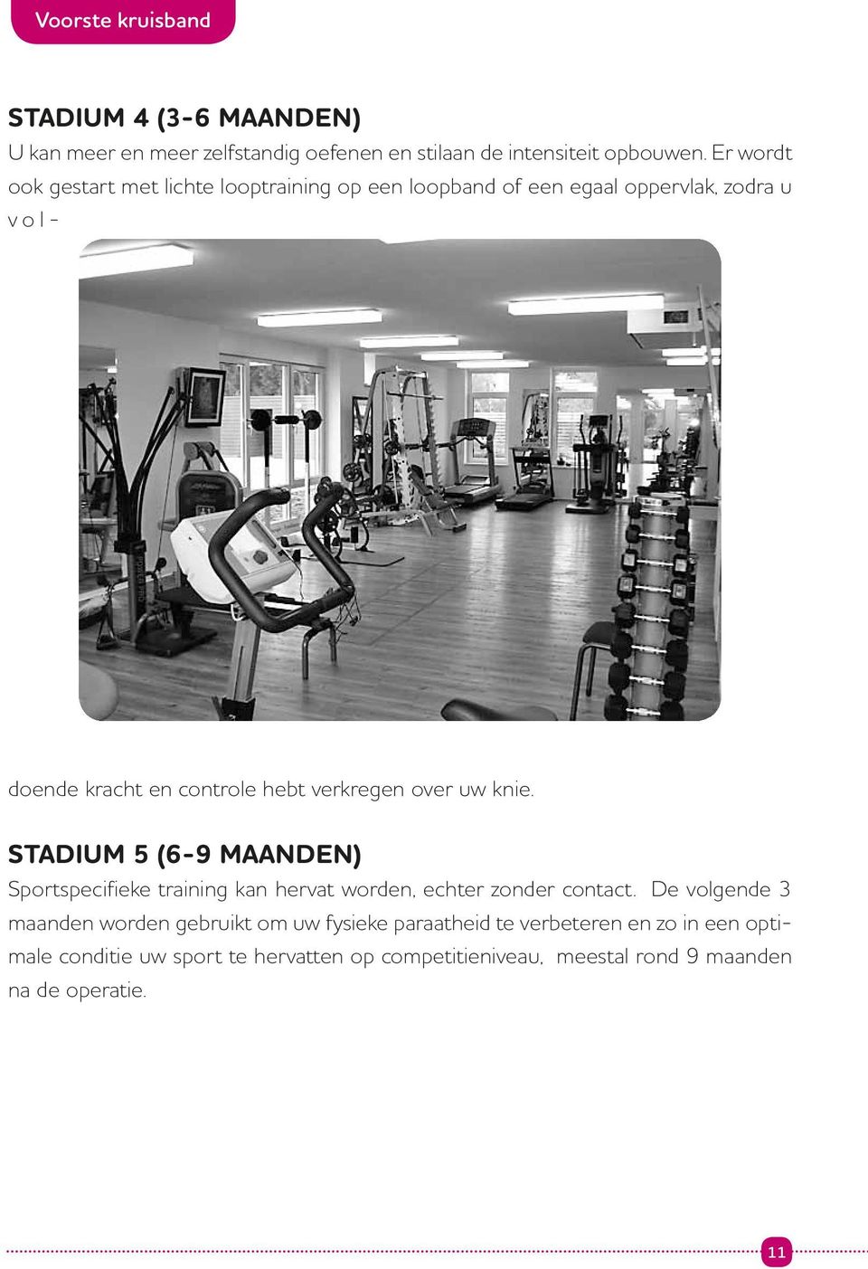 verkregen over uw knie. Stadium 5 (6-9 maanden) Sportspecifieke training kan hervat worden, echter zonder contact.