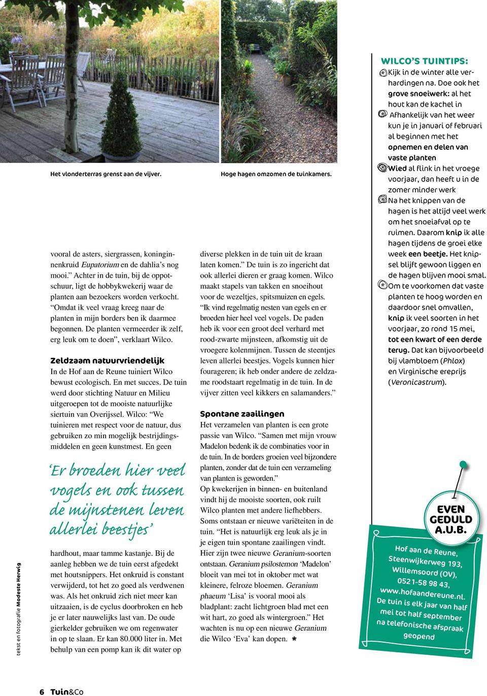 De planten vermeerder ik zelf, erg leuk om te doen, verklaart Wilco. Zeldzaam natuurvriendelijk In de Hof aan de Reune tuiniert Wilco bewust ecologisch. En met succes.