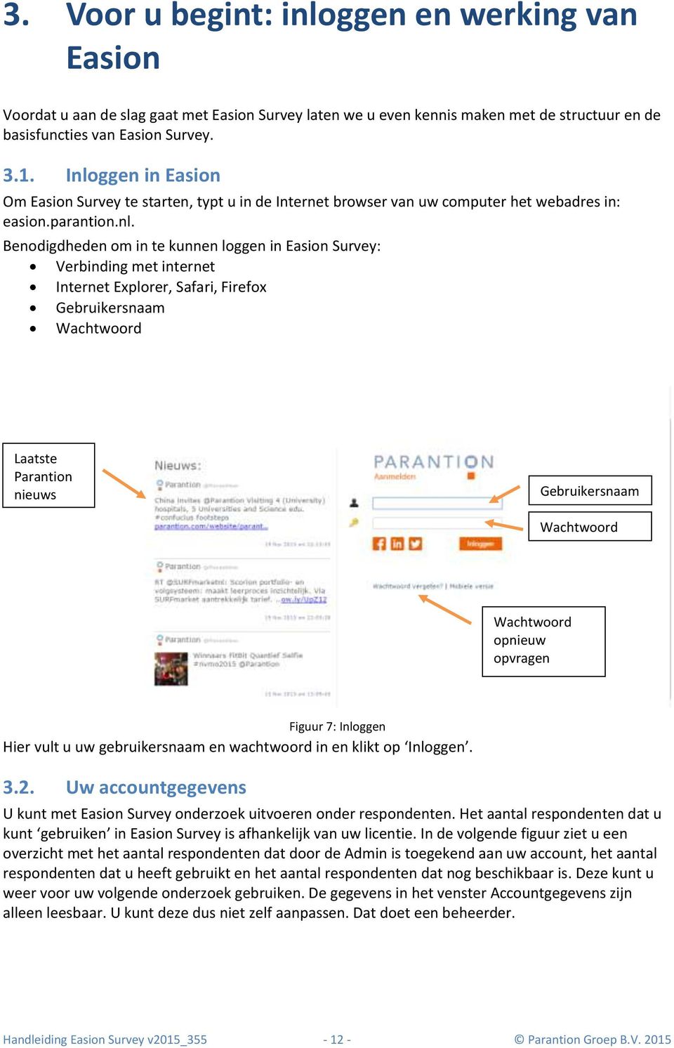 met internet Internet Explorer, Safari, Firefox Gebruikersnaam Wachtwoord Laatste Parantion nieuws Gebruikersnaam Wachtwoord Wachtwoord opnieuw opvragen Figuur 7: Inloggen Hier vult u uw